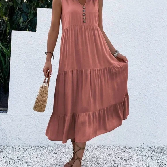 Tiered Sleeveless Maxi Dress in Dusty Rose - Picture 3 of 7